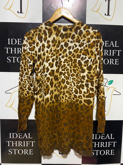 J M COLLECTION |L| BUST 18| A18| WOMEN'S ANIMAL PRINT OMBRE LONG-SLEEVE SWEATER WITH BUTTON DETAIL