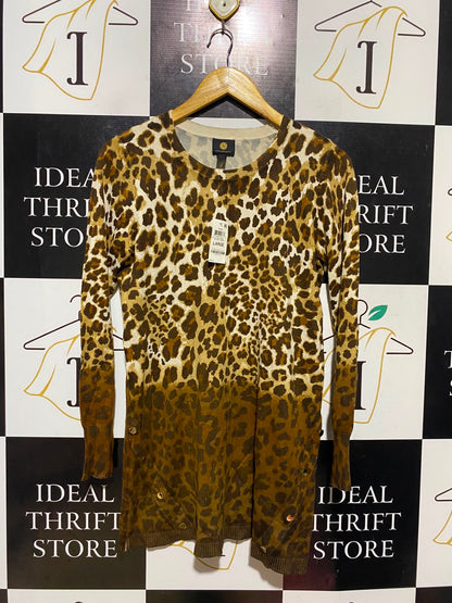 J M COLLECTION |L| BUST 18| A18| WOMEN'S ANIMAL PRINT OMBRE LONG-SLEEVE SWEATER WITH BUTTON DETAIL