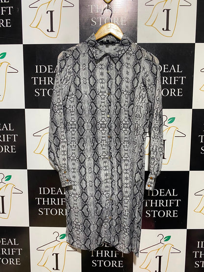 LIPSY LONDON |L| BUST 19| A18| WOMEN'S MONOCHROME SNAKESKIN PRINT SHIRT DRESS