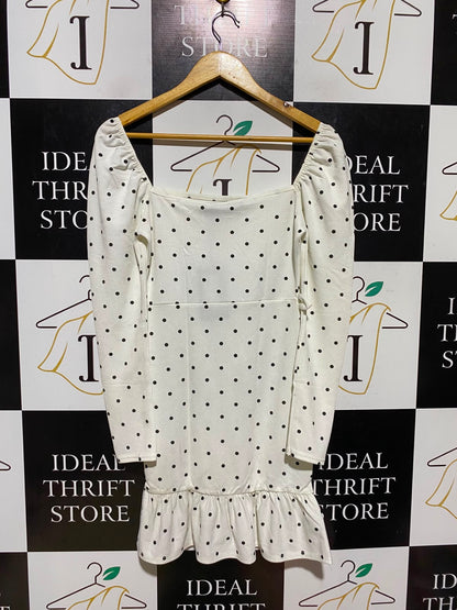 MISSPAP |S| BUST 15| A18| WOMEN'S WHITE POLKA DOT MINI DRESS