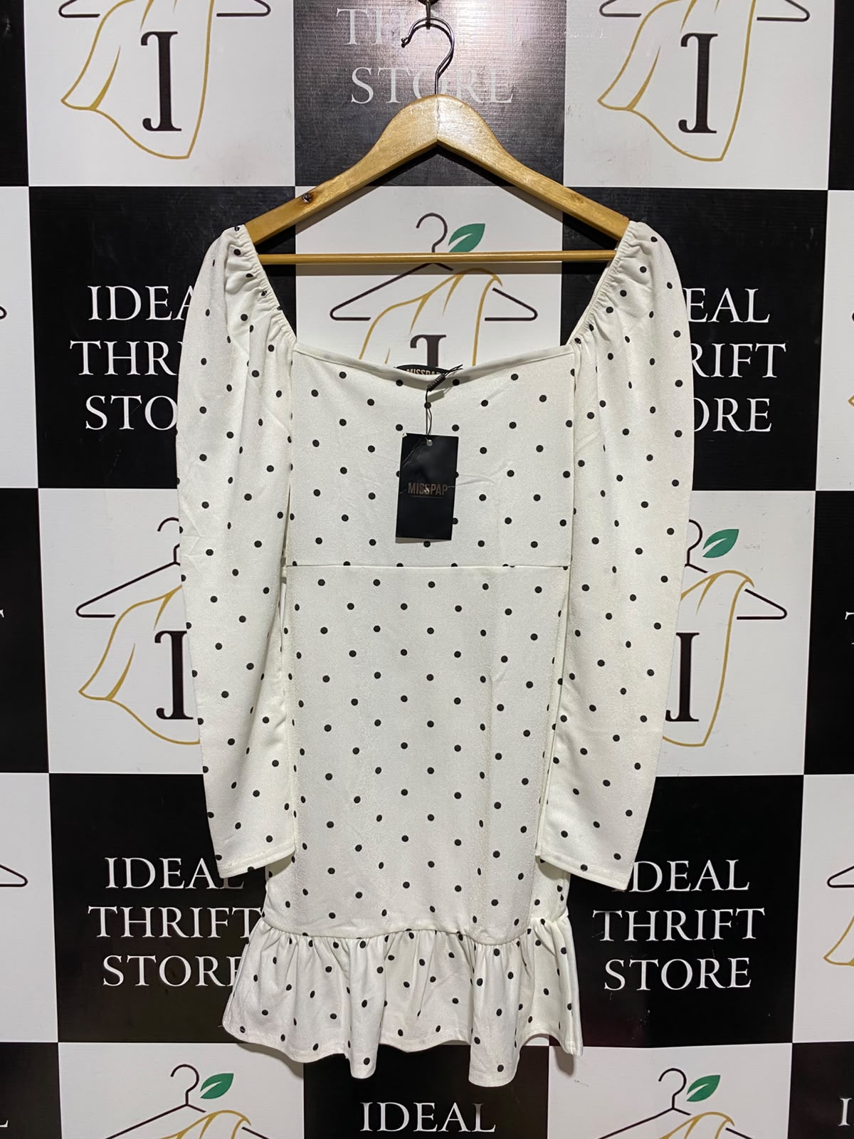 MISSPAP |S| BUST 15| A18| WOMEN'S WHITE POLKA DOT MINI DRESS