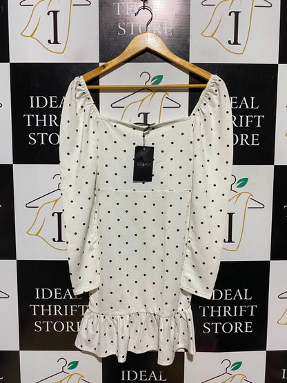 MISSPAP |S| BUST 15| A18| WOMEN'S WHITE POLKA DOT MINI DRESS