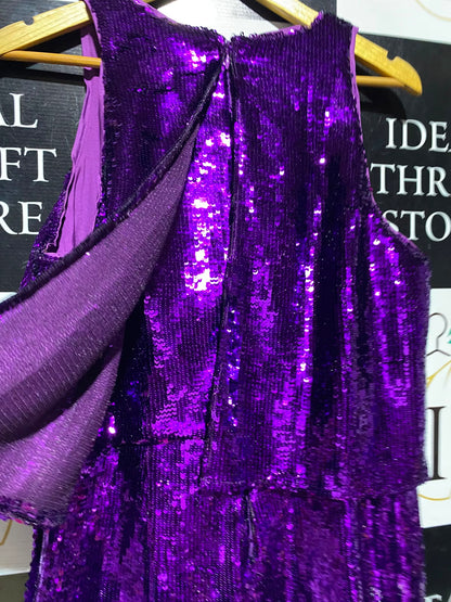 RIVER ISLAND |L| BUST 19| A18| VIBRANT PURPLE SEQUINED TIERED PARTY DRESS