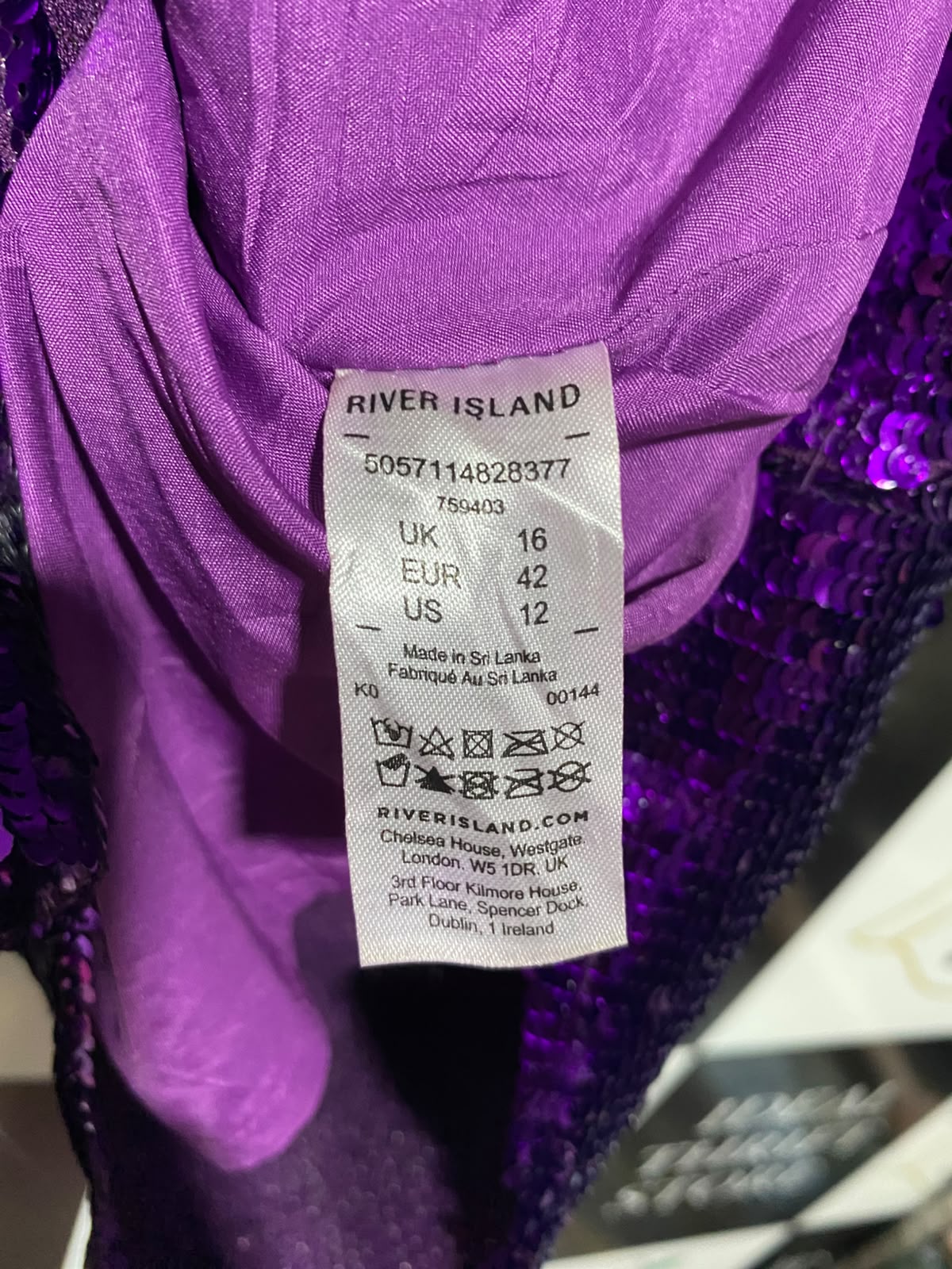 RIVER ISLAND |L| BUST 19| A18| VIBRANT PURPLE SEQUINED TIERED PARTY DRESS