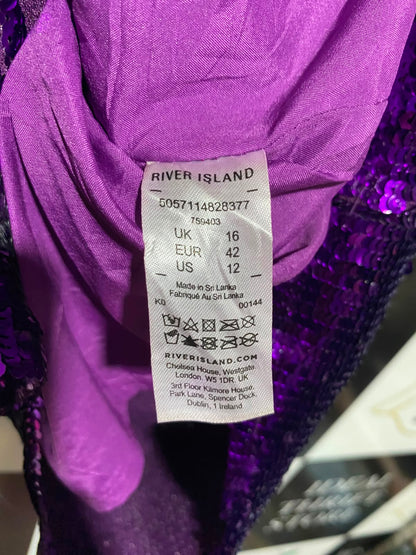 RIVER ISLAND |L| BUST 19| A18| VIBRANT PURPLE SEQUINED TIERED PARTY DRESS