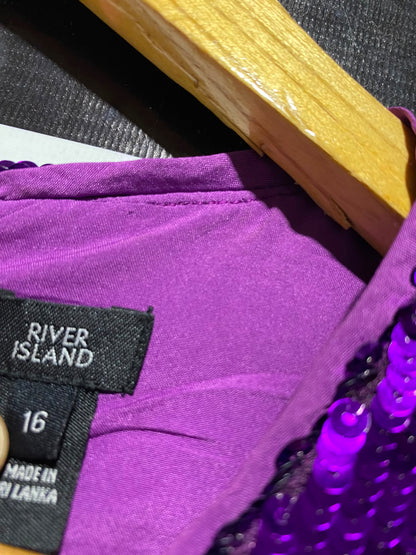 RIVER ISLAND |L| BUST 19| A18| VIBRANT PURPLE SEQUINED TIERED PARTY DRESS
