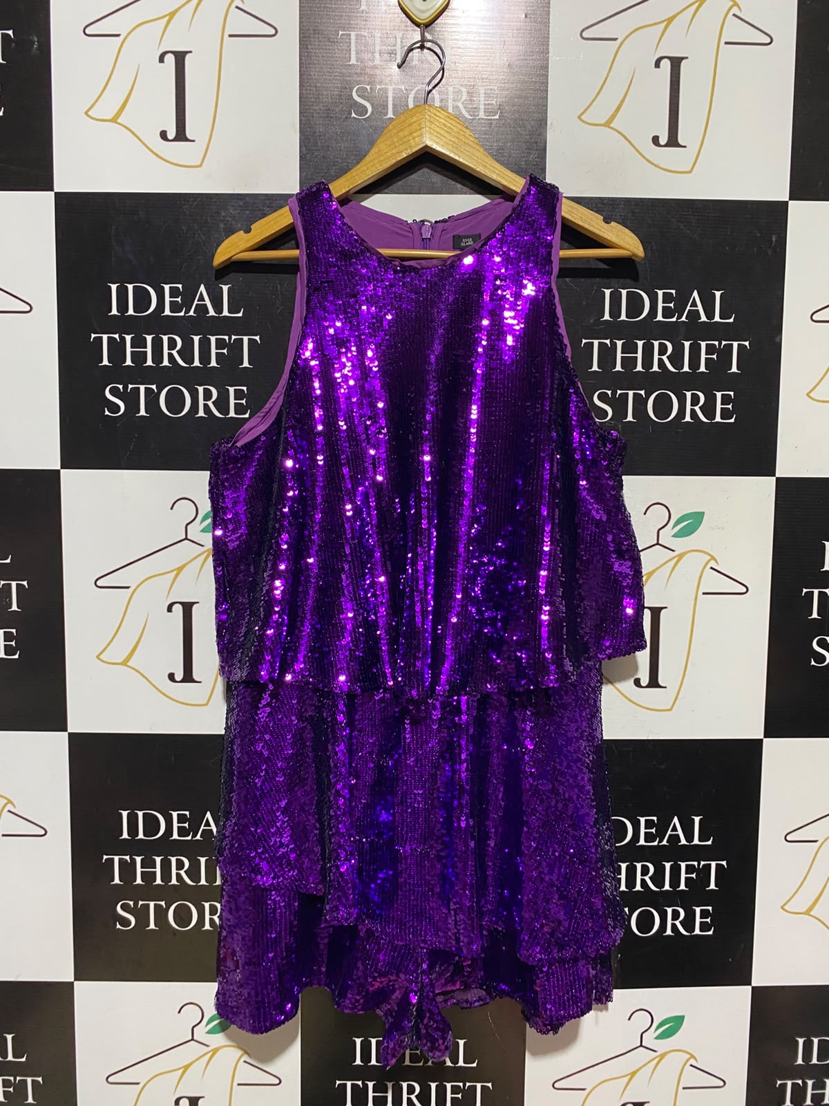 RIVER ISLAND |L| BUST 19| A18| VIBRANT PURPLE SEQUINED TIERED PARTY DRESS
