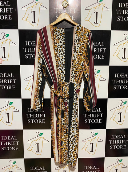 BOOHOO |L| BUST 21| A18| MIXED PRINT LONG-SLEEVE WRAP DRESS