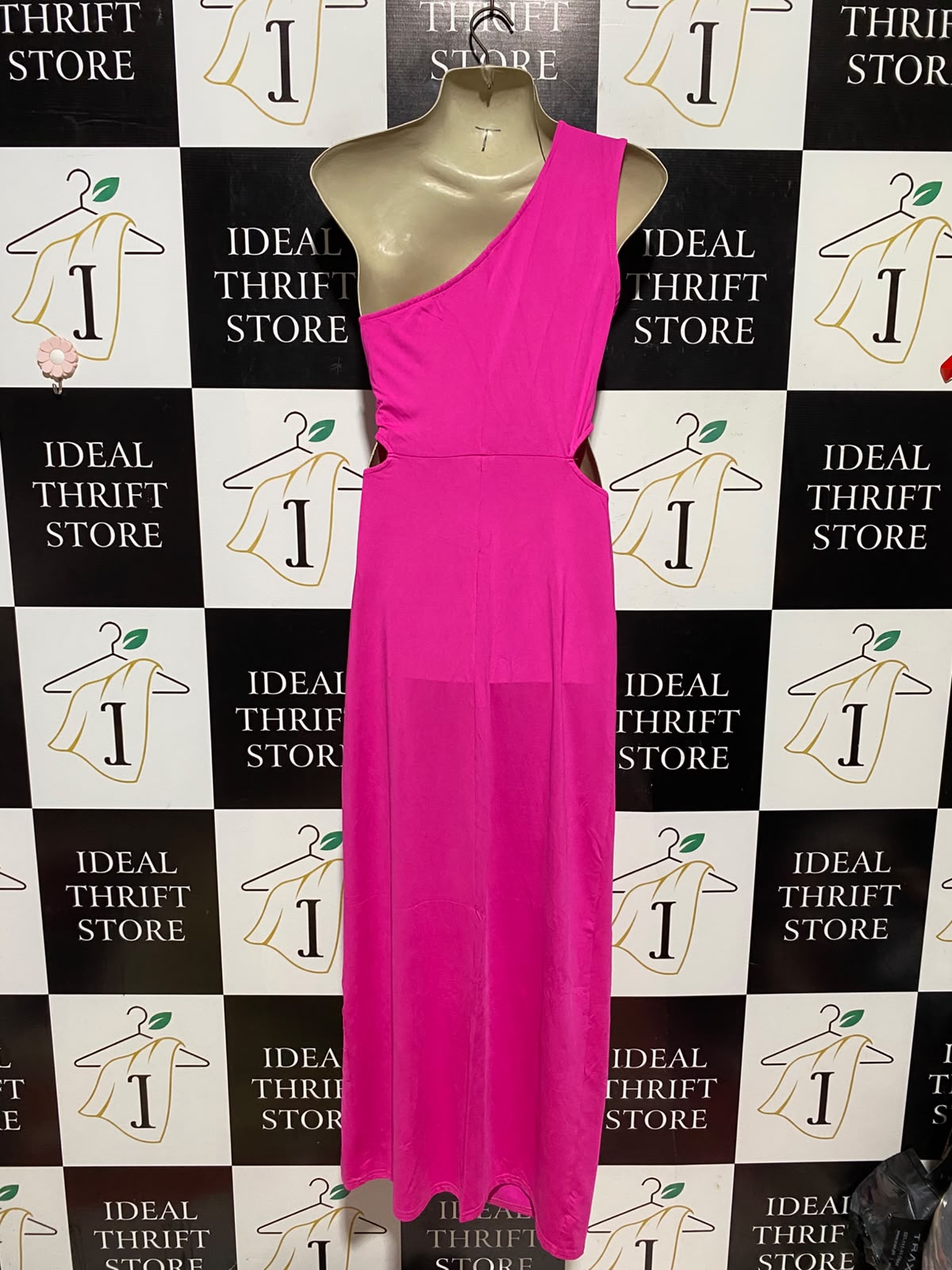 GIORGIA |S/M| BUST 15| A18| VIBRANT HOT PINK ONE-SHOULDER CUT-OUT DRESS WITH BUCKLE DETAIL