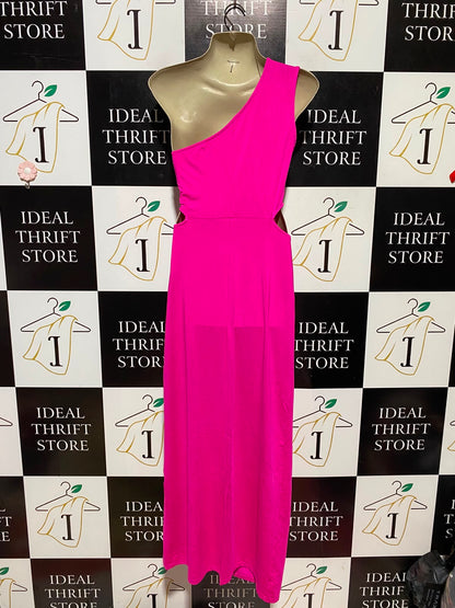 GIORGIA |S/M| BUST 15| A18| VIBRANT HOT PINK ONE-SHOULDER CUT-OUT DRESS WITH BUCKLE DETAIL