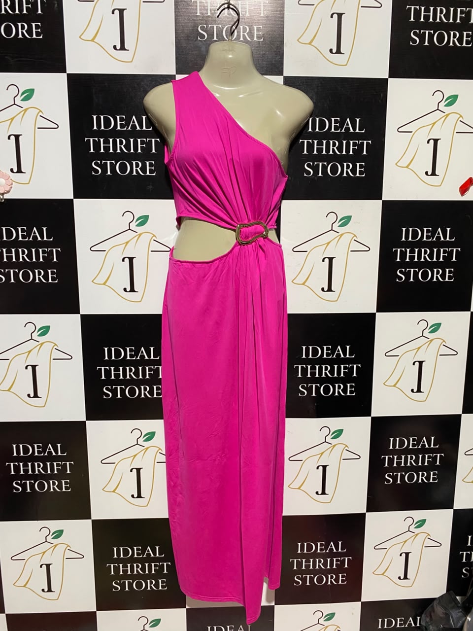 GIORGIA |S/M| BUST 15| A18| VIBRANT HOT PINK ONE-SHOULDER CUT-OUT DRESS WITH BUCKLE DETAIL