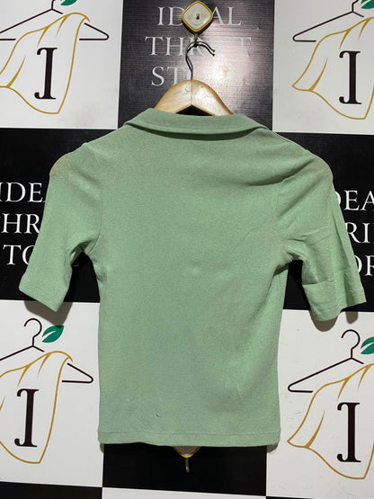 ASOS |XS| BUST 13 | A17| DESIGN SAGE GREEN COLLARED KNIT TOP