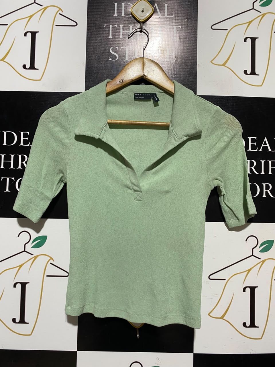 ASOS |XS| BUST 13 | A17| DESIGN SAGE GREEN COLLARED KNIT TOP