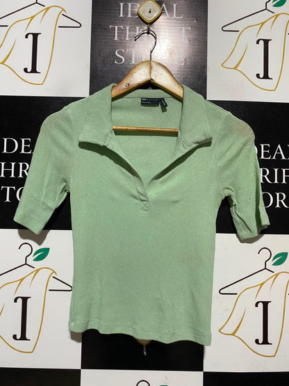 ASOS |XS| BUST 13 | A17| DESIGN SAGE GREEN COLLARED KNIT TOP