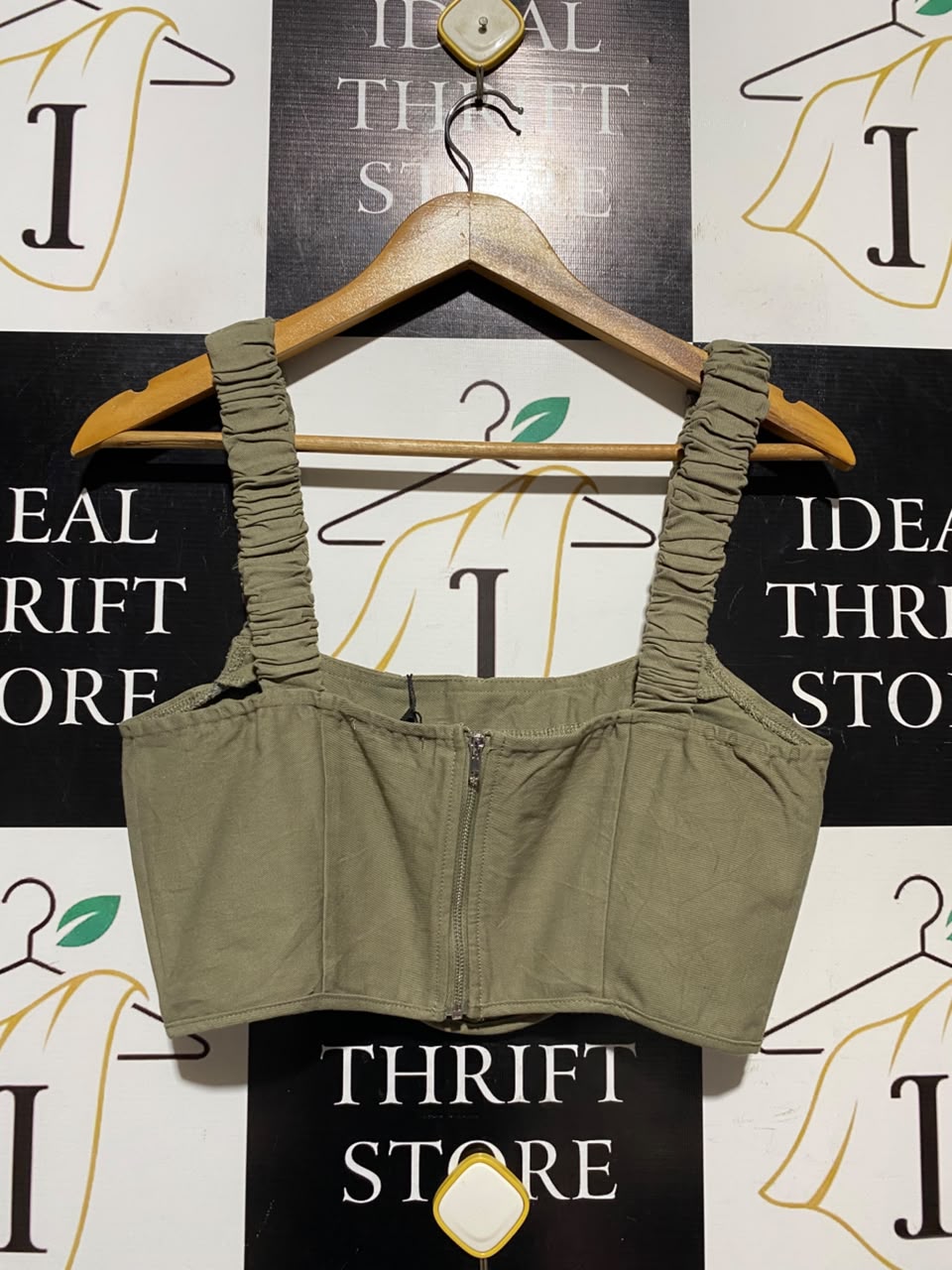 PRETTYLITTLE THING |S| BUST 16| A17| OLIVE GREEN CORSET CROP TOP