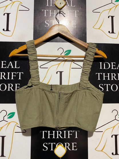 PRETTYLITTLE THING |S| BUST 16| A17| OLIVE GREEN CORSET CROP TOP