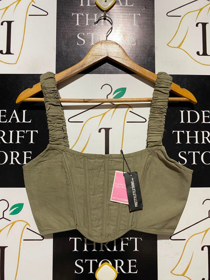 PRETTYLITTLE THING |S| BUST 16| A17| OLIVE GREEN CORSET CROP TOP