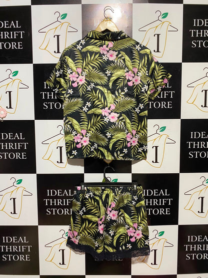 FLORA NIKROOZ |M| A17| WOMEN'S TROPICAL FLORAL PRINT PAJAMA SHIRT AND SHORTS SET