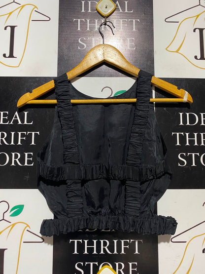 TOP SHOP |S| BUST 15| A17| WOMEN'S BLACK ELASTICATED HEM SLEEVELESS TOP