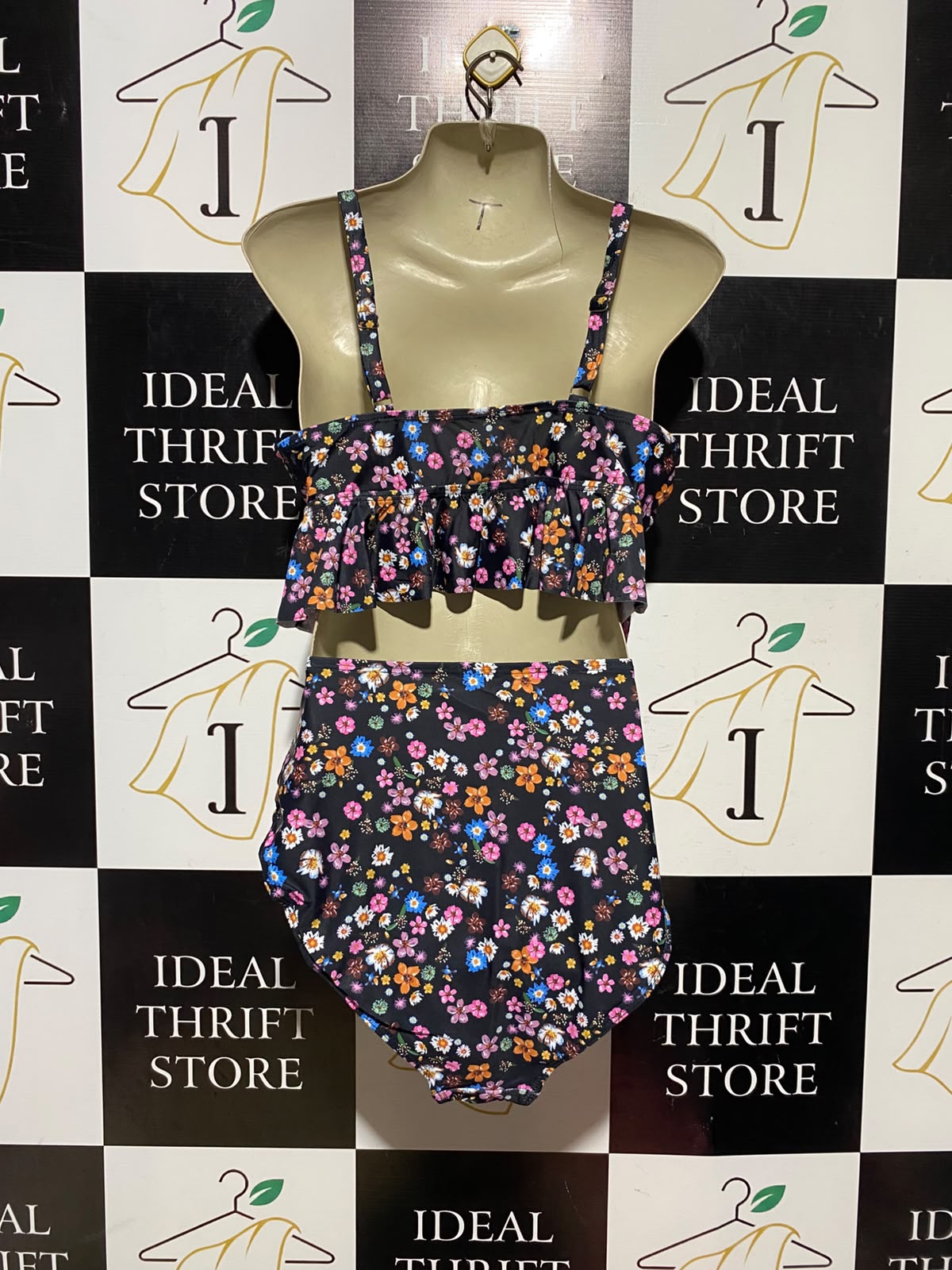 |M| A17| WOMEN'S BLACK FLORAL PRINT HIGH-WAISTED BIKINI SET