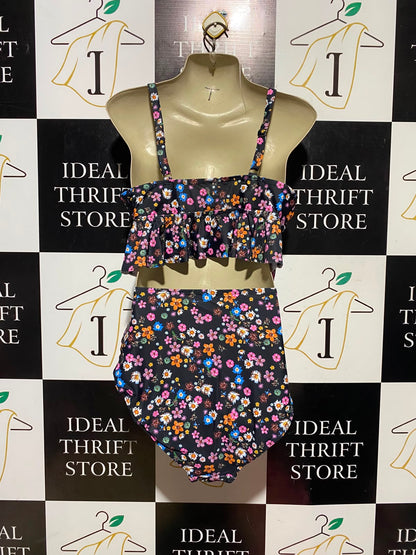 |M| A17| WOMEN'S BLACK FLORAL PRINT HIGH-WAISTED BIKINI SET