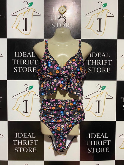 |M| A17| WOMEN'S BLACK FLORAL PRINT HIGH-WAISTED BIKINI SET