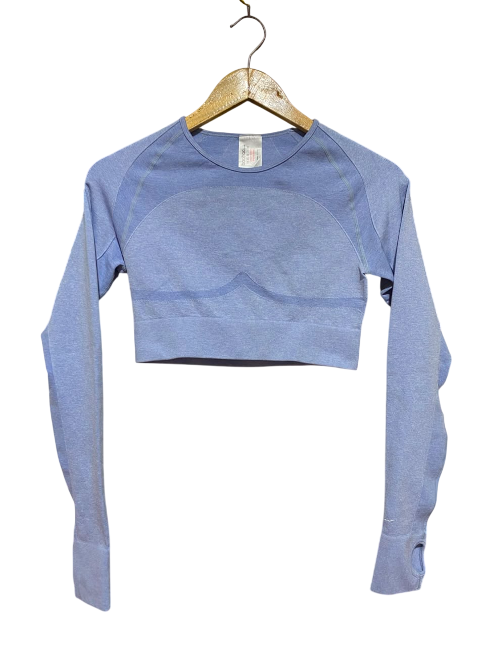 BOOHOO |XS| BUST 13| A18| PERIWINKLE BLUE SEAMLESS LONG-SLEEVE CROP TOP