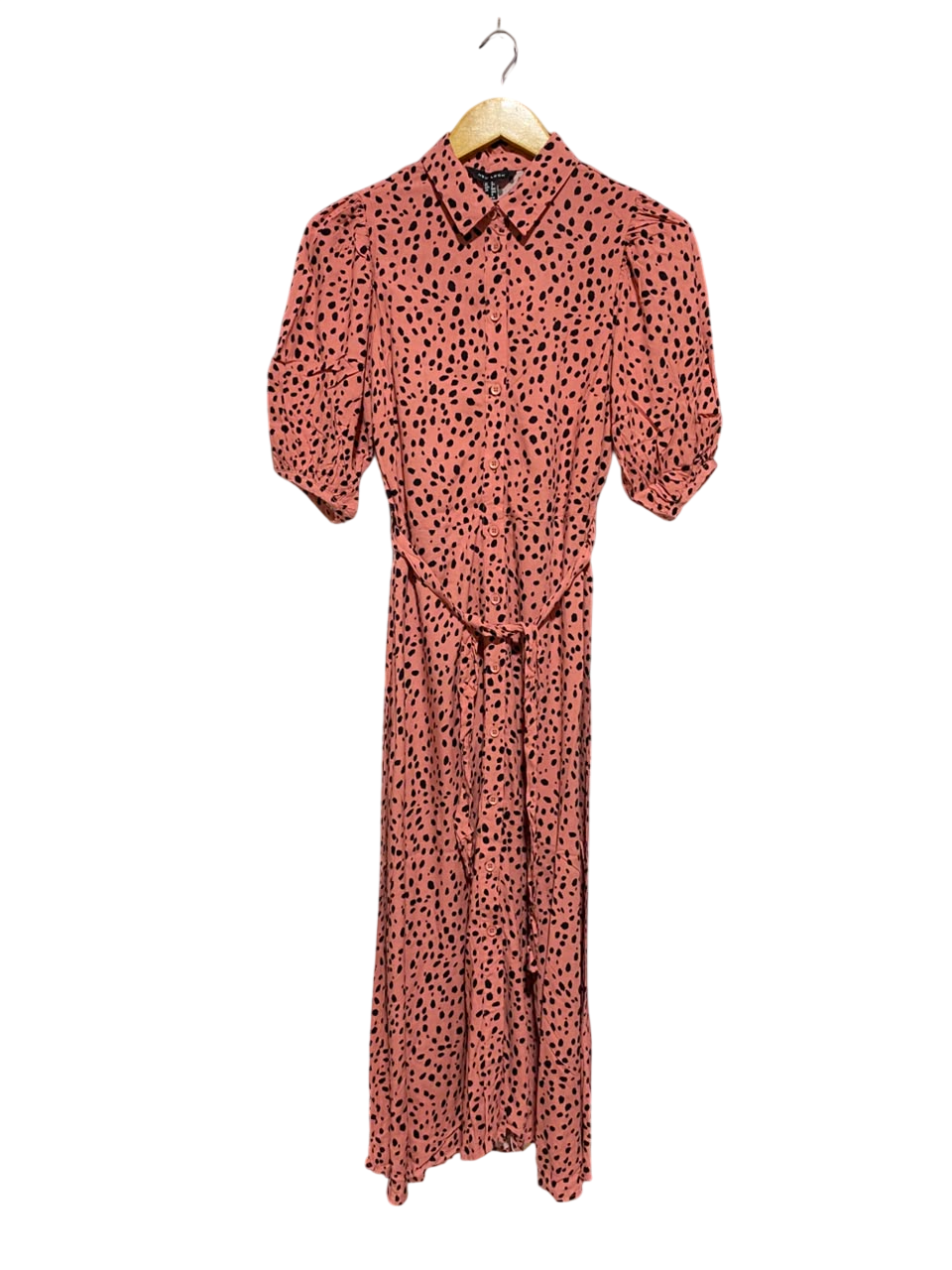NEW LOOK |S| BUST 15| A19| CORAL AND BLACK DALMATIAN SPOT SHORT-SLEEVE SHIRT DRESS