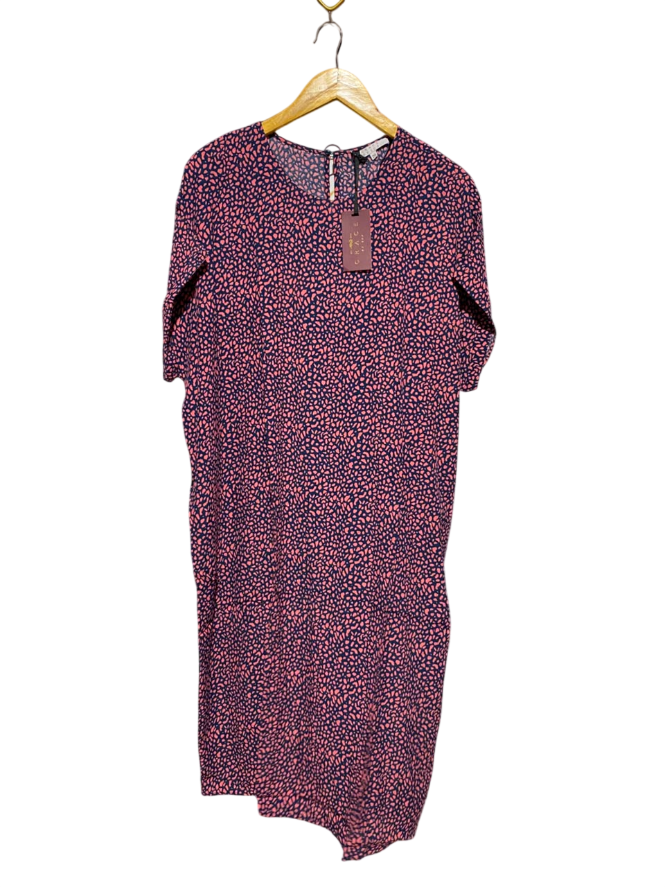 GRACE BYEDA |XL| BUST 23| A19| NAVY BLUE AND PINK ABSTRACT PEBBLE PRINT SHIFT DRESS