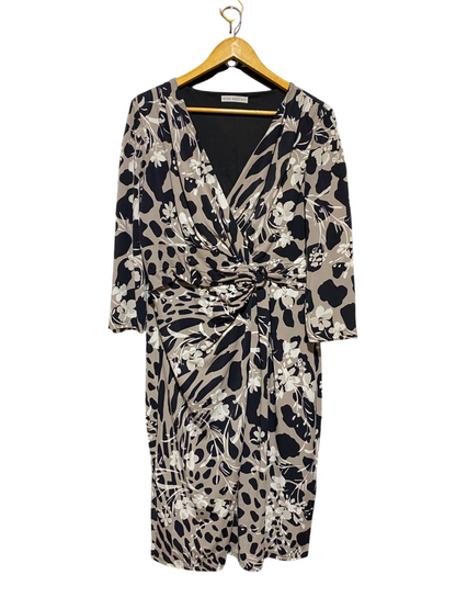 GINA BACCONI |L| BUST 20| A19| ANIMAL AND FLORAL PRINT KNOT-FRONT MIDI DRESS
