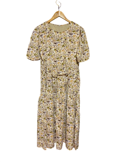 DAZY |L| BUST 19| A19| CREAM AND OLIVE MULTICOLOR DITSY FLORAL SHORT-SLEEVE MIDI DRESS
