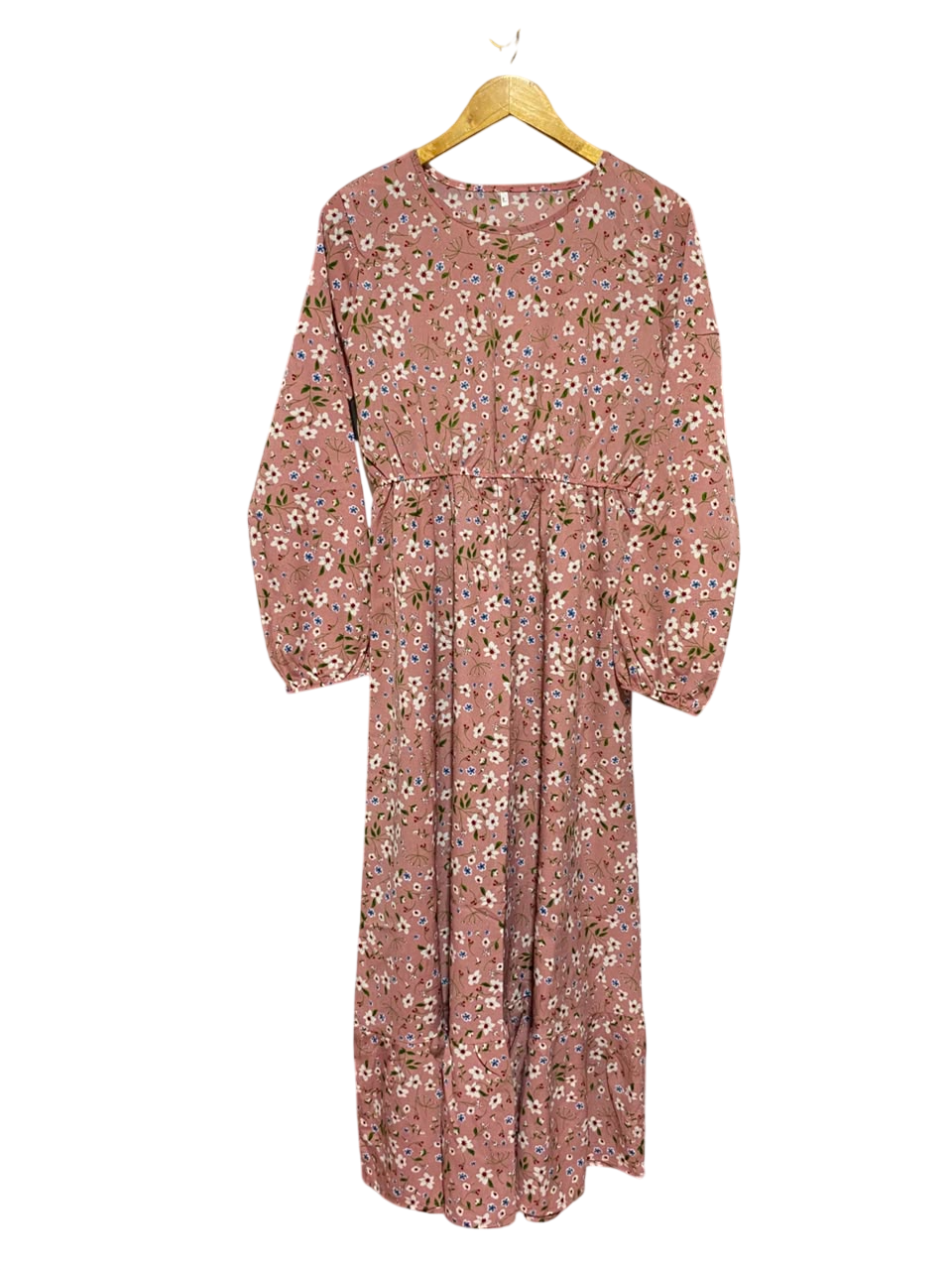 |L| BUST 19| A19| MAUVE PINK DAISY FLORAL LONG-SLEEVE MIDI DRESS