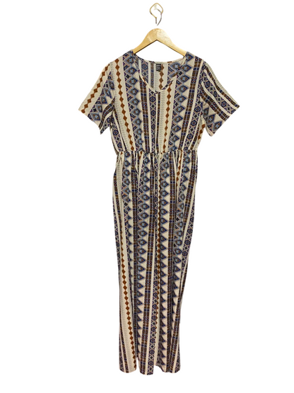 SHEIN |M| BUST 18| A19| AZTEC GEOMETRIC PRINT V-NECK SHORT-SLEEVE JUMPSUIT