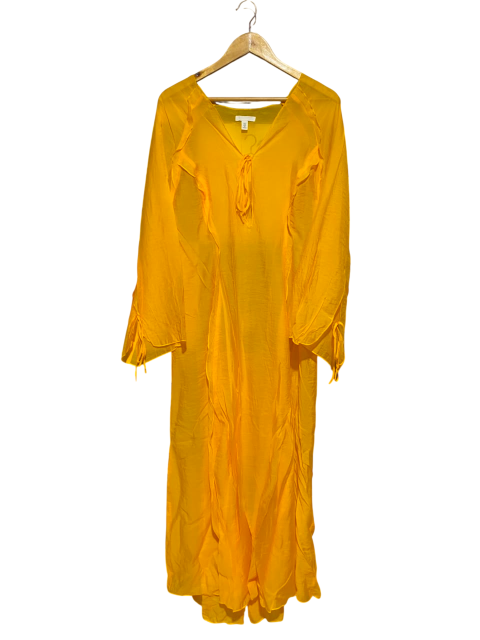 H&M |M| BUST 20| A19| BRIGHT YELLOW TIE-NECK RUFFLE ACCENT MIDI DRESS