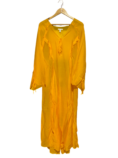 H&M |M| BUST 20| A19| BRIGHT YELLOW TIE-NECK RUFFLE ACCENT MIDI DRESS