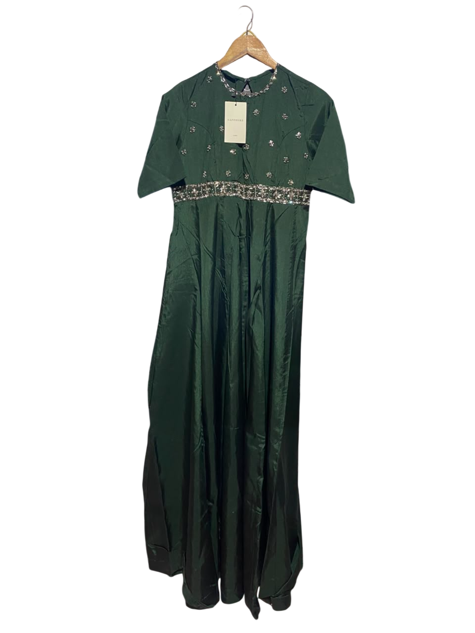 SAPPHIRE |S| BUST 17| A19| EMERALD GREEN EMBELLISHED MAXI DRESS