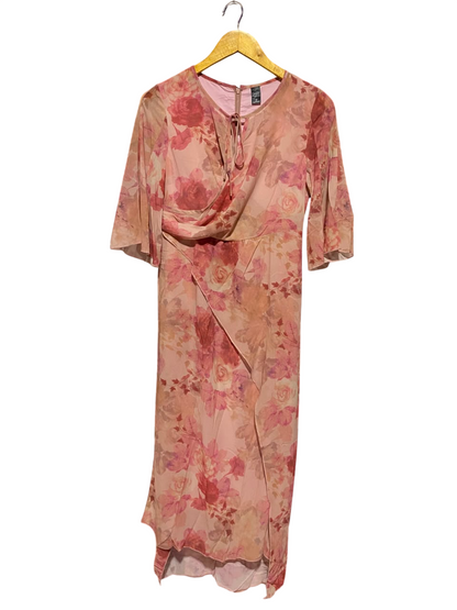 DAZY |M| BUST 16| A19| BLUSH PINK FLORAL CHIFFON WRAP MIDI DRESS