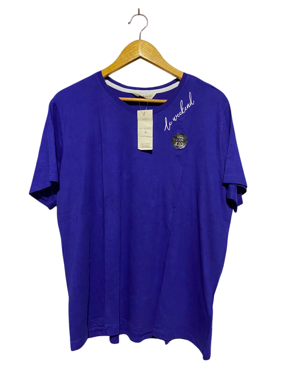 M&S |L| BUST 21| A19| BLUE "BE WEEKEND" SHORT-SLEEVE T-SHIRT