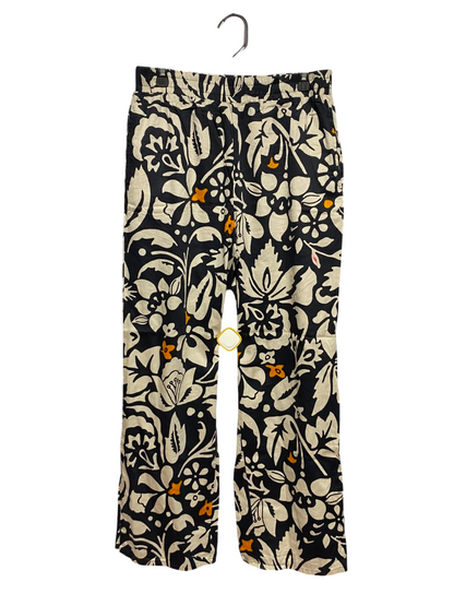 NEXT |L| WAIST 30| A19| BLACK AND OFF-WHITE FLORAL PRINT ELASTIC WAIST CASUAL PANTS