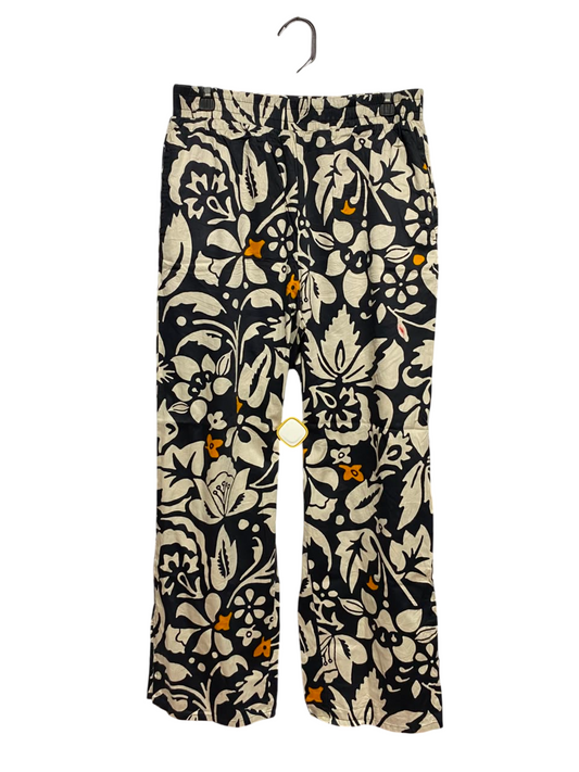 NEXT |L| WAIST 30| A19| BLACK AND OFF-WHITE FLORAL PRINT ELASTIC WAIST CASUAL PANTS