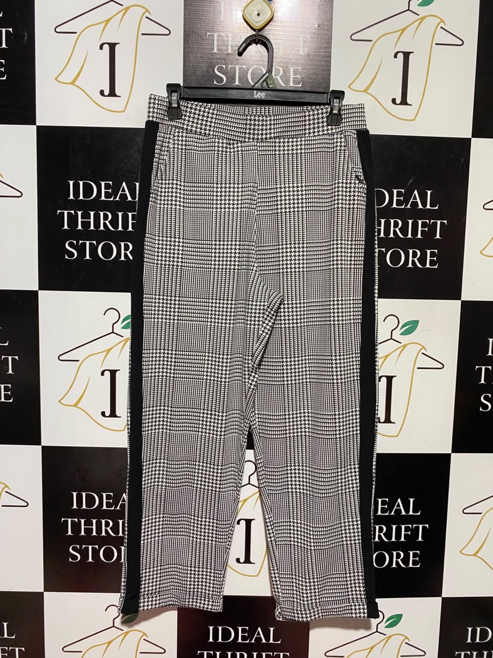 MISSI |L| WAIST 30| A19| HOUNDSTOOTH PRINT SIDE STRIPE CASUAL PANTS