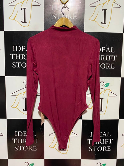 SHEIN |L| BUST 17| A19| BAE BURGUNDY LONG-SLEEVE MOCK NECK BODYSUIT