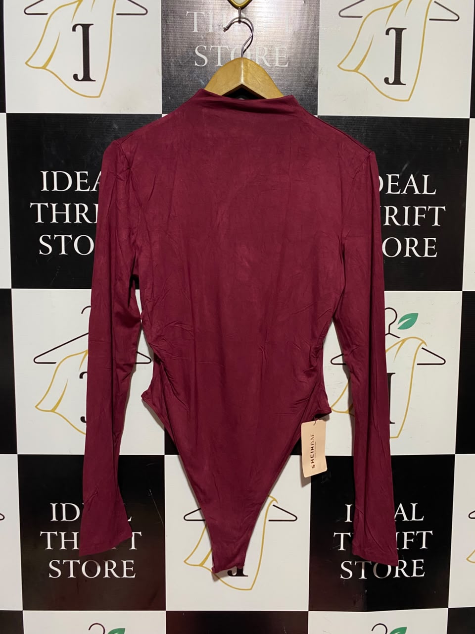 SHEIN |L| BUST 17| A19| BAE BURGUNDY LONG-SLEEVE MOCK NECK BODYSUIT