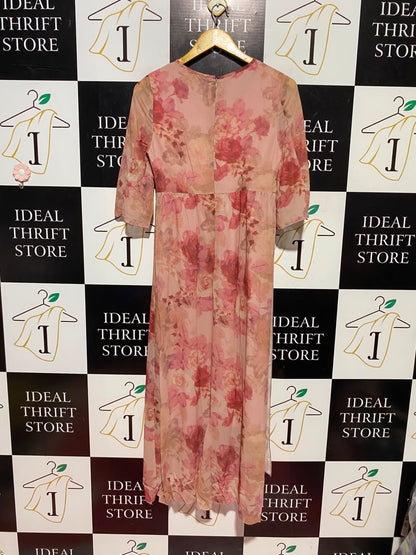 DAZY |M| BUST 16| A19| BLUSH PINK FLORAL CHIFFON WRAP MIDI DRESS