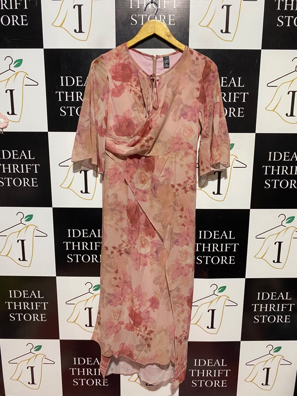 DAZY |M| BUST 16| A19| BLUSH PINK FLORAL CHIFFON WRAP MIDI DRESS