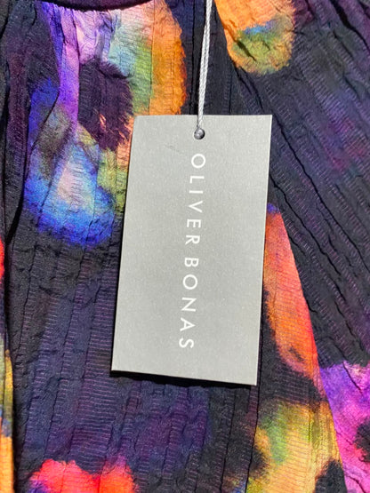 OLIVER BONAS |M| BUST 19| A19| BLACK MULTICOLOR ABSTRACT FLORAL LONG-SLEEVE BLOUSE