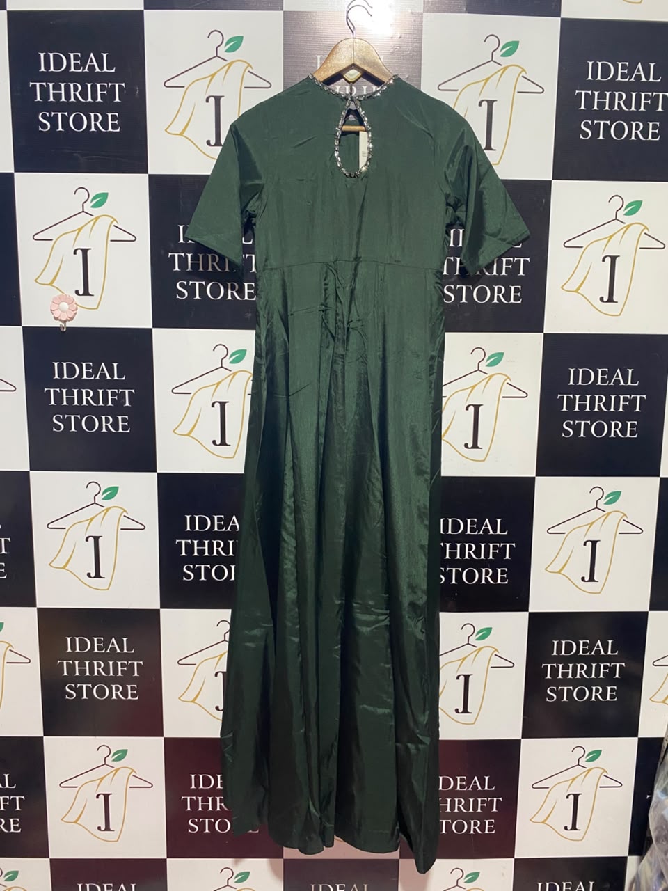 SAPPHIRE |S| BUST 17| A19| EMERALD GREEN EMBELLISHED MAXI DRESS