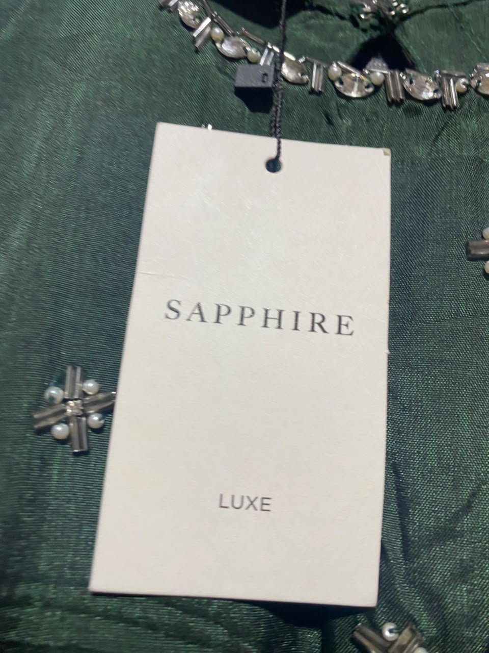 SAPPHIRE |S| BUST 17| A19| EMERALD GREEN EMBELLISHED MAXI DRESS