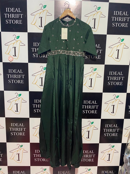 SAPPHIRE |S| BUST 17| A19| EMERALD GREEN EMBELLISHED MAXI DRESS