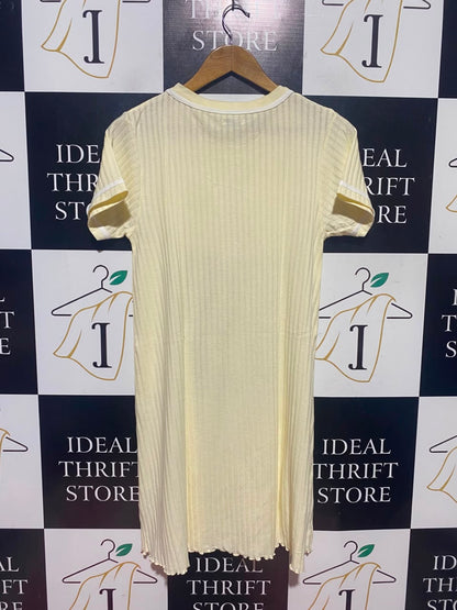 R |M| BUST 17| A19| PASTEL YELLOW RIBBED "SHOPAHOLIC" LOUNGE DRESS